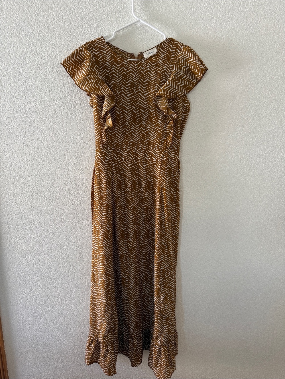 Women's Chevron Ruffle Maxi Dress in Mustard